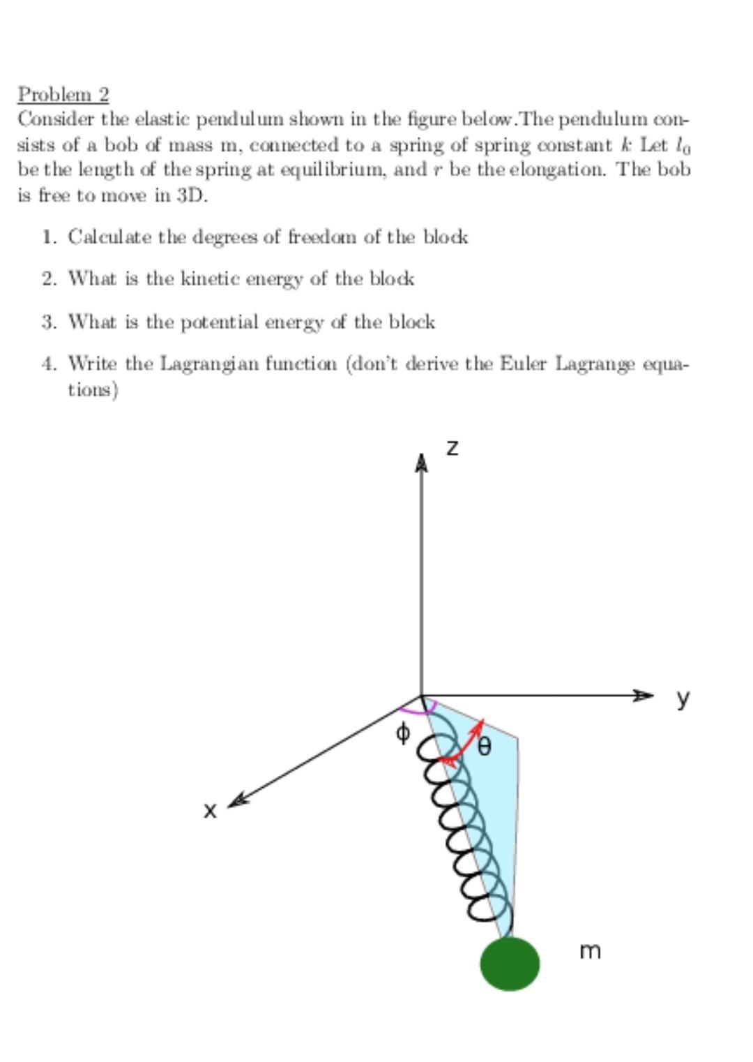 Solved Problem 2 Consider the elastic pendulum shown in the | Chegg.com