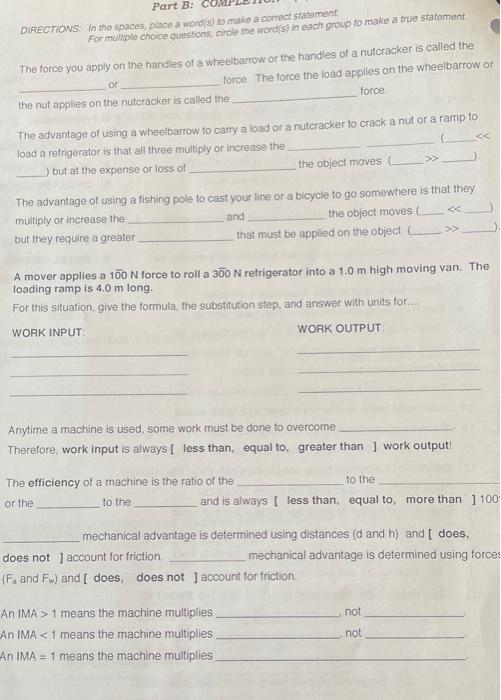 Solved DIRECTIONS In the spaces, place a word(s) to make a