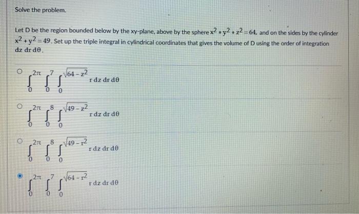 Solved Solve The Problem Let D Be The Region Bounded Below | Chegg.com