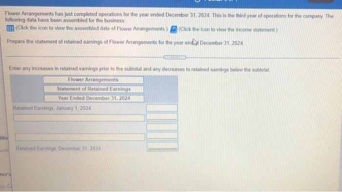 Solved Flower Arrangements has just completed operations for | Chegg.com
