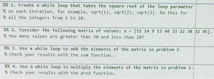 Solved \%\% 1. Create a while loop that takes the square | Chegg.com