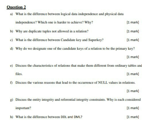 Solved Question 2 a) What is the difference between logical | Chegg.com