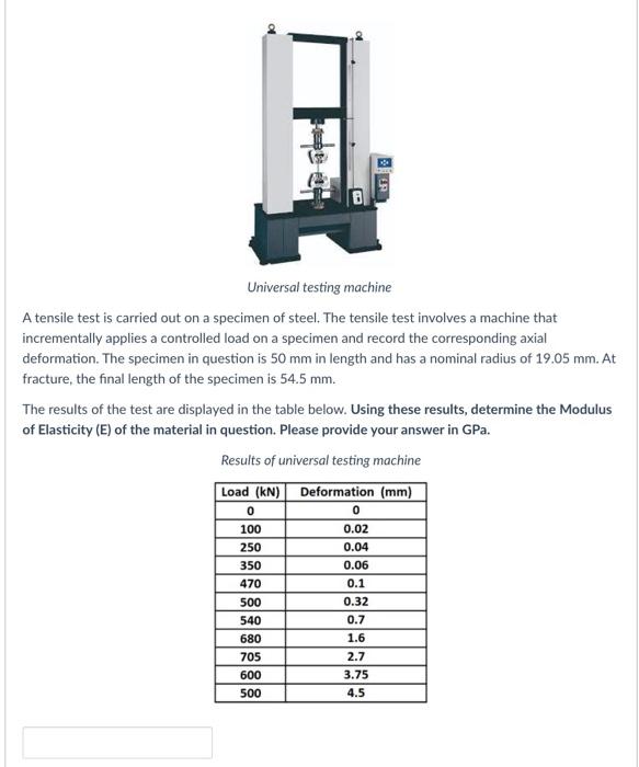 Solved A Universal testing machine A tensile test is carried | Chegg.com