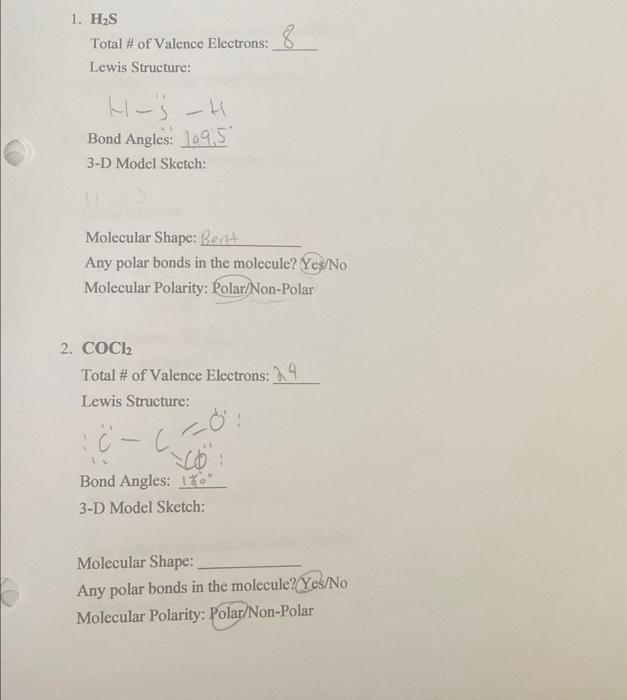 Solved 1. H2 S Total \# of Valence Electrons: Lewis | Chegg.com