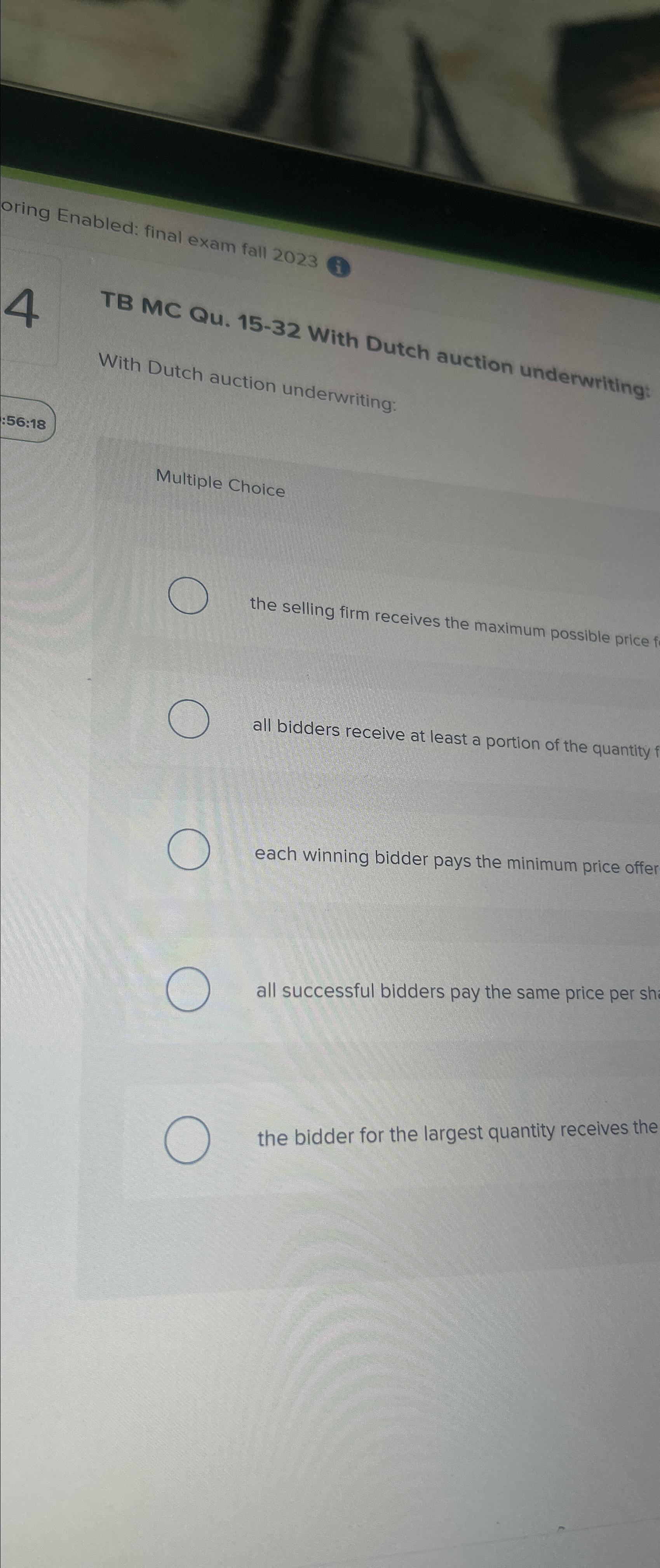 Solved TB MC Qu. 1532 ﻿With Dutch auction underwritingWith