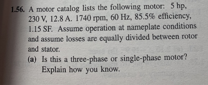 Solved 1 56 A Motor Catalog Lists The Following Motor 5 Chegg Com