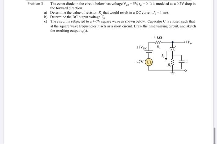 Solved Problem 3 The Zener Diode In The Circuit Below Has | Chegg.com