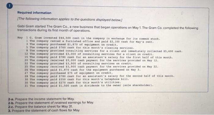 Solved 2A - Prepare The Income Statement For May.2B - | Chegg.com