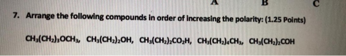 Solved 7. Arrange the following compounds in order of | Chegg.com
