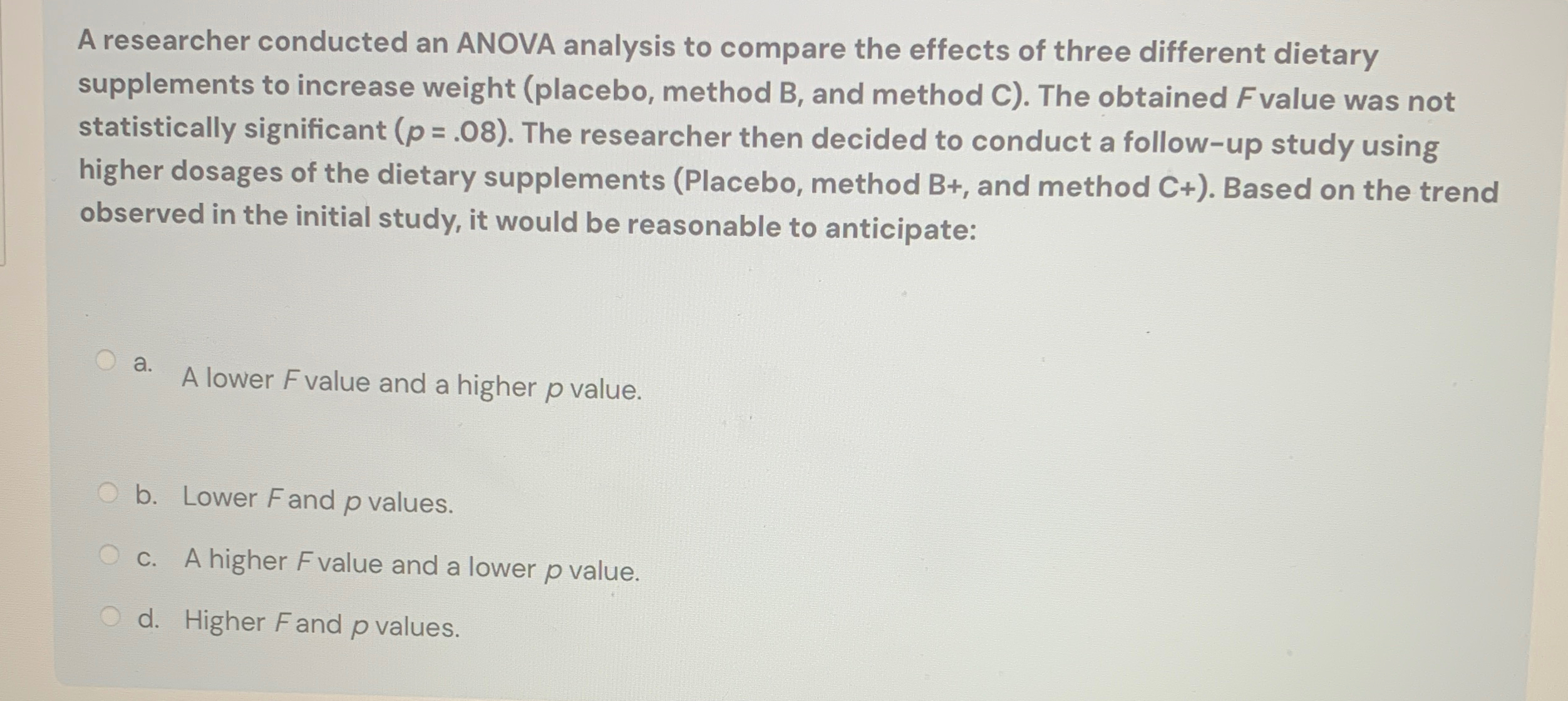 Solved A researcher conducted an ANOVA analysis to compare | Chegg.com