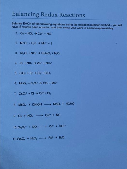 Solved Balance EACH of the following equations using the | Chegg.com