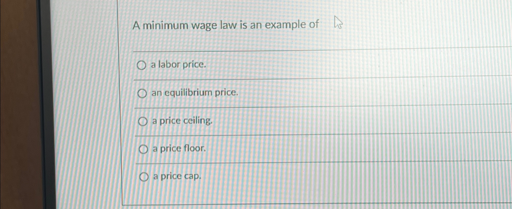 Solved A minimum wage law is an example ofa labor price.an | Chegg.com