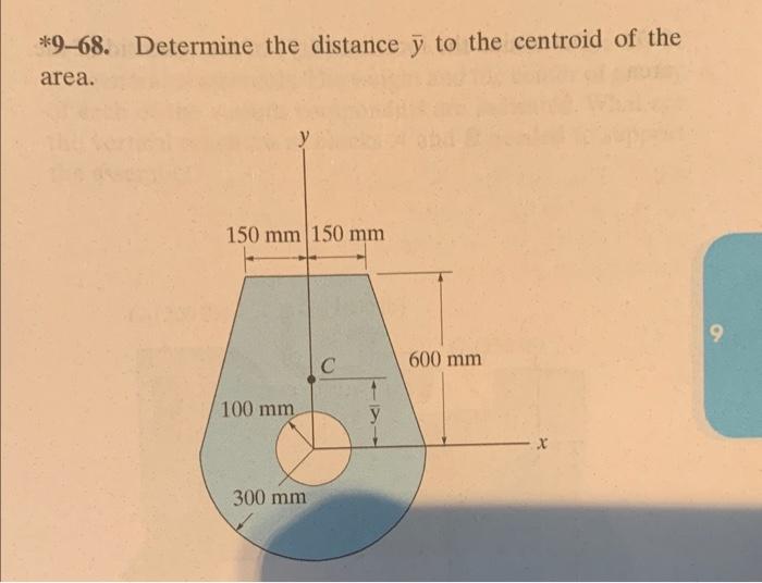 *9-68. Determine the distance \( \bar{y} \) to the centroid of the area.
