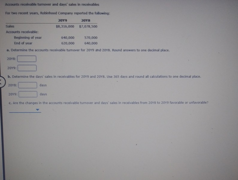 Solved Accounts receivable turnover and days' sales in | Chegg.com