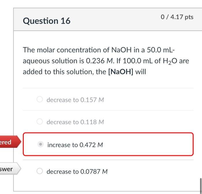 Solved The molar concentration of NaOH in a 50.0 mL aqueous | Chegg.com