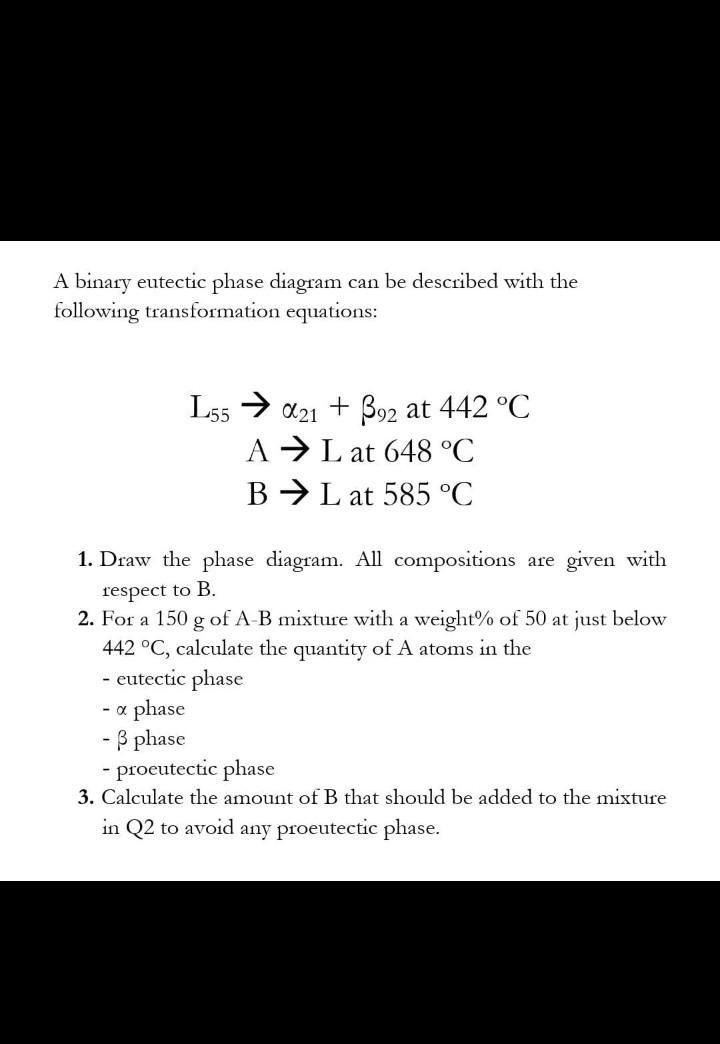 Solved A Binary Eutectic Phase Diagram Can Be Described With | Chegg.com