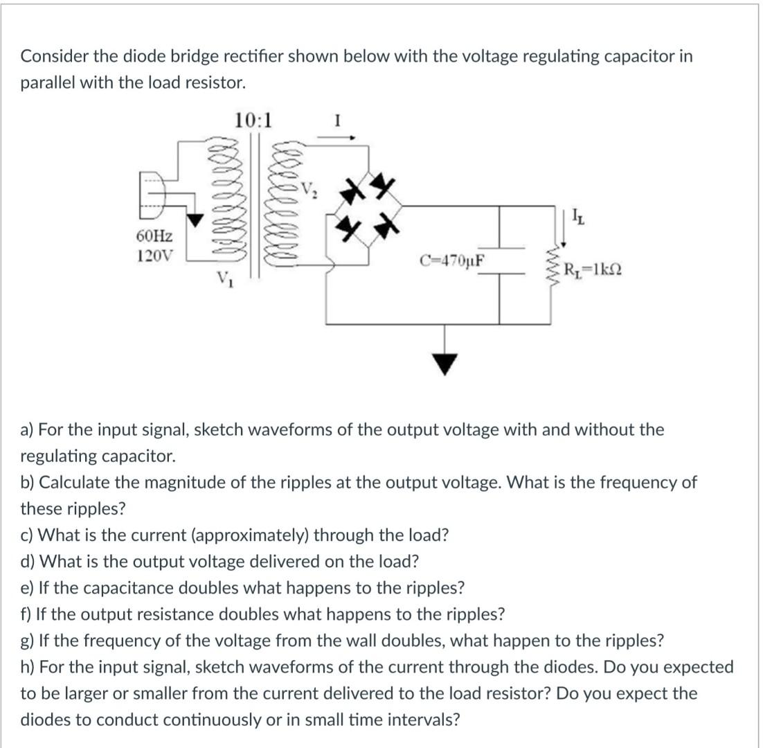 Solved Consider the diode bridge rectifier shown below with | Chegg.com