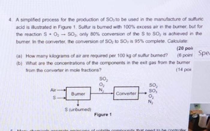 Solved 4. A simplified process for the production of SO, to | Chegg.com