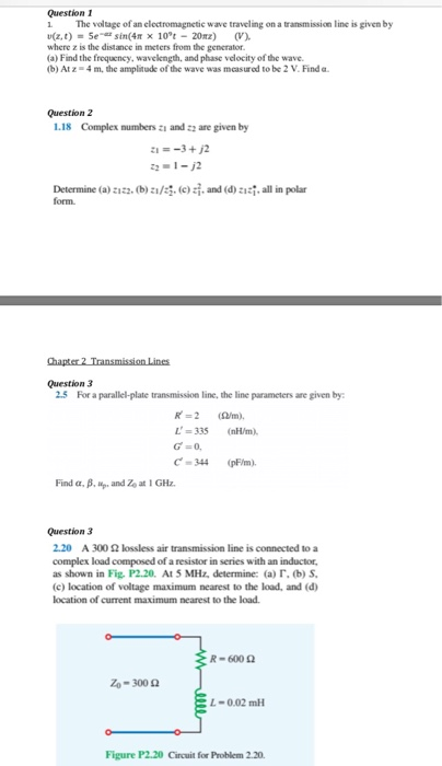 Solved Question 1 The Voltage Of An Clectromagnetic Wave Chegg Com