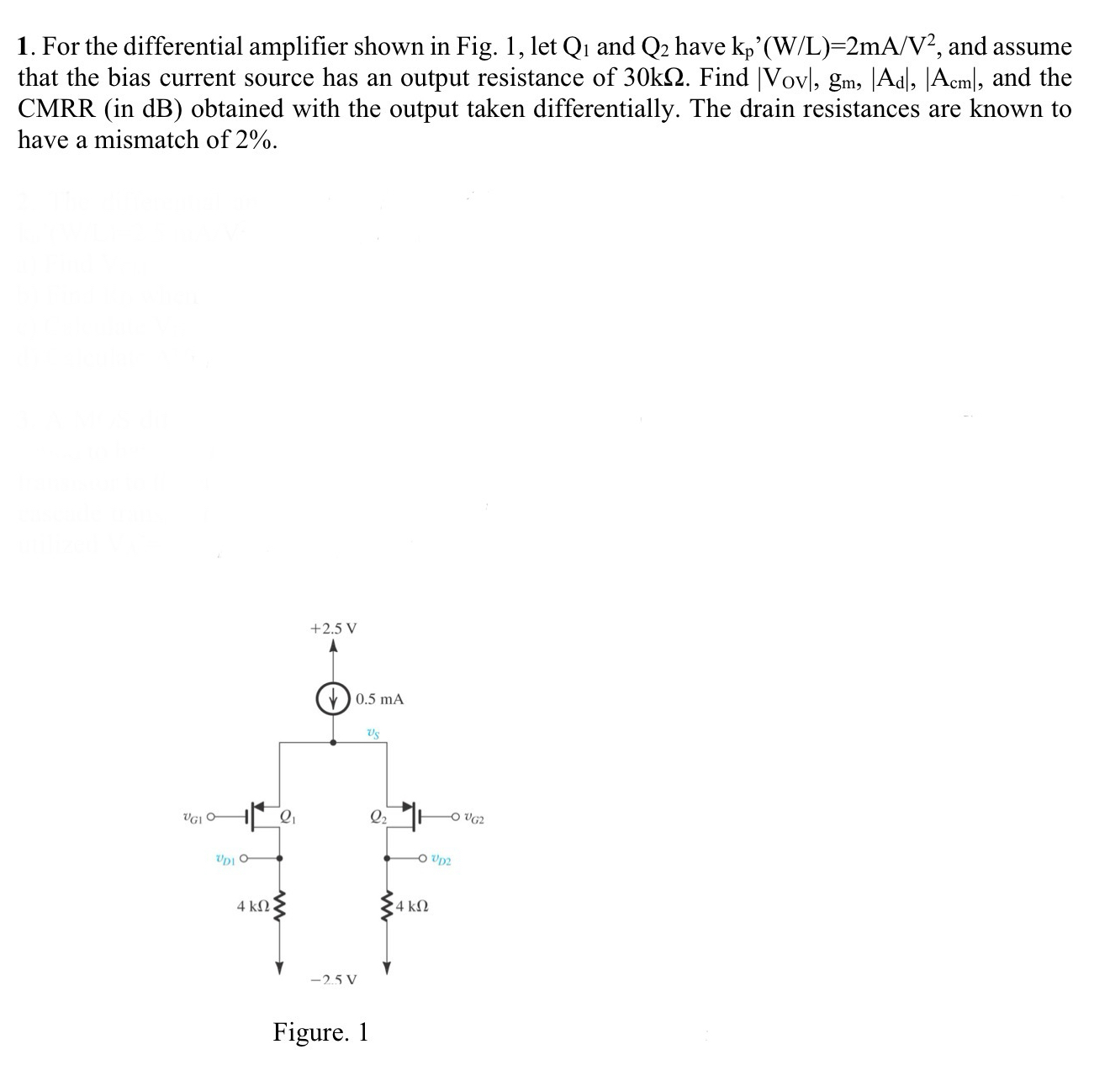 Solved For the differential amplifier shown in Fig. 1, ﻿let | Chegg.com