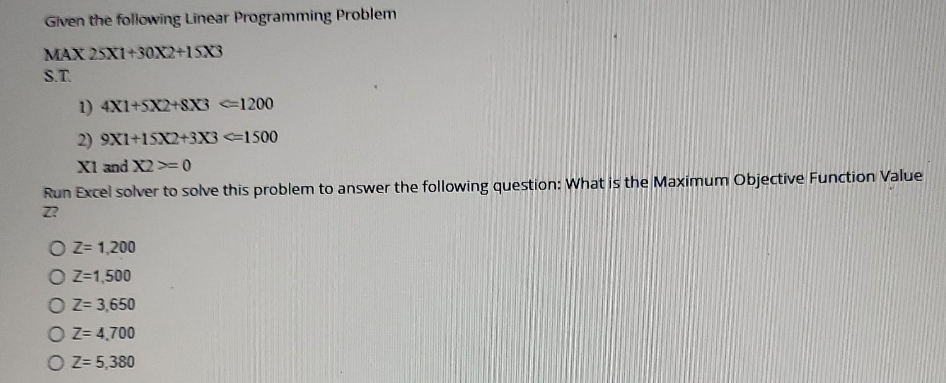 Solved Given the following Linear Programming Problem | Chegg.com