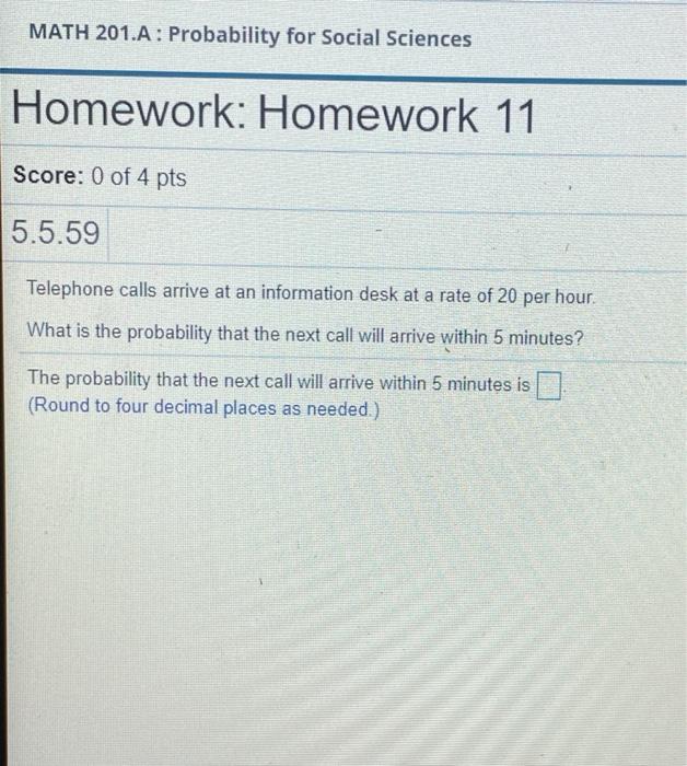 Solved MATH 201.A: Probability for Social Sciences Homework: | Chegg.com