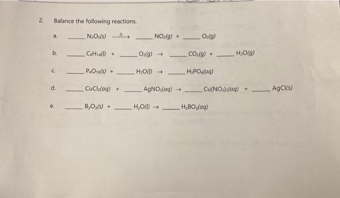 Solved 2 Balance The Following Reactions A 4435