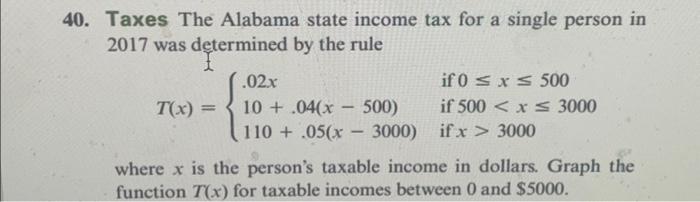 Solved 40. Taxes The Alabama state income tax for a single | Chegg.com