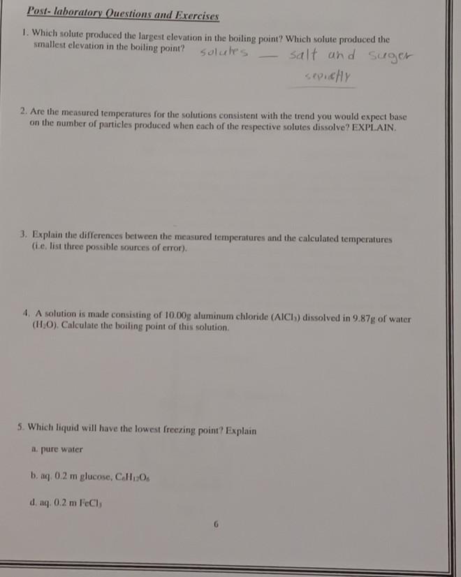 Solved Post- laboratory Questions and Exercises 1. Which | Chegg.com