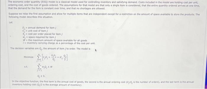 Solved The Economic Order Quantity (EOQ) Model Is A | Chegg.com