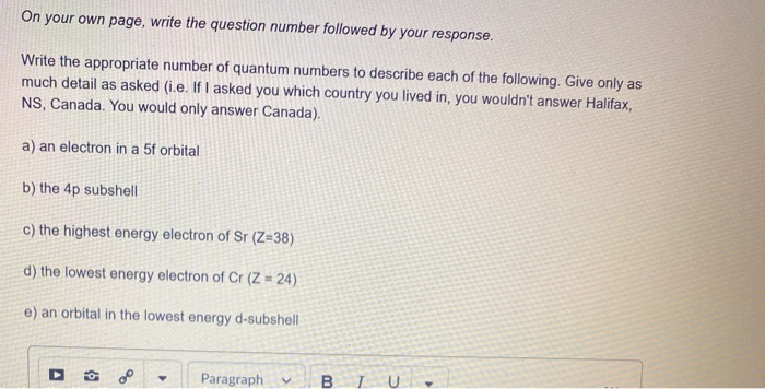 Solved On your own page, write the question number followed | Chegg.com