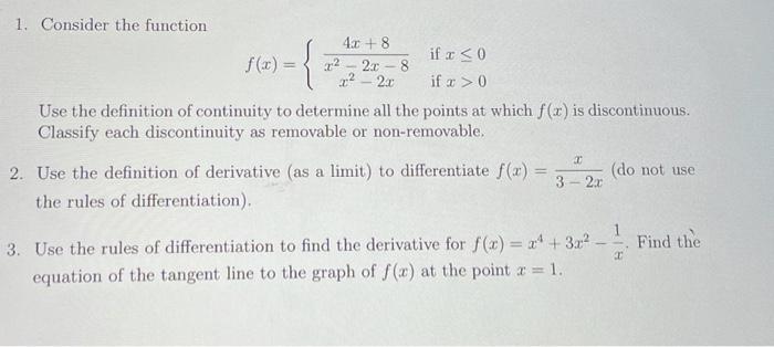 Solved { 1. Consider the function 4.3 + 8 if x
