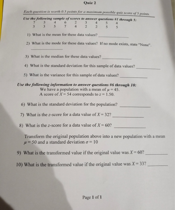 Solved Quiz 2 Each guestion is worth 0.5 points for a | Chegg.com
