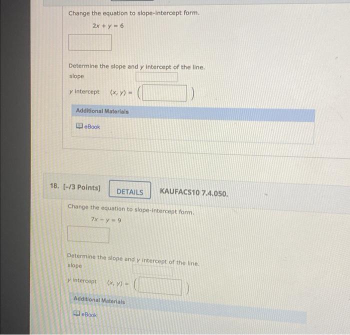 2x y =- 15 in slope intercept form