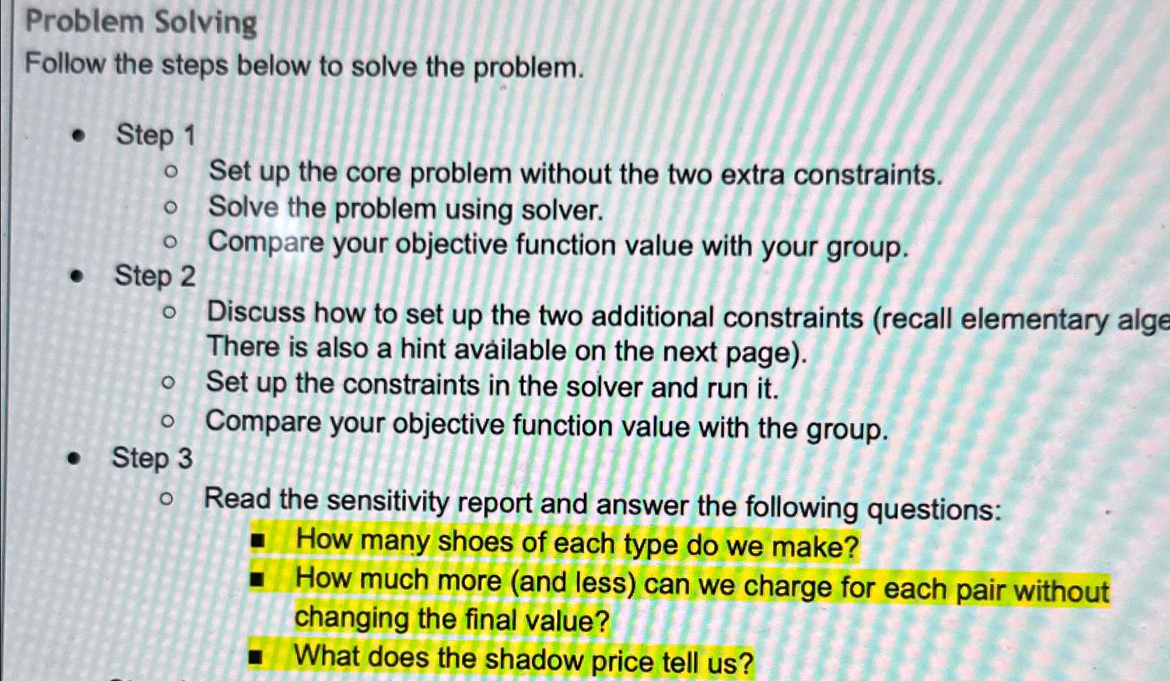 Solved Problem SolvingFollow the steps below to solve the | Chegg.com