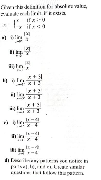 Solved Given this definition for absolute value, evaluate | Chegg.com
