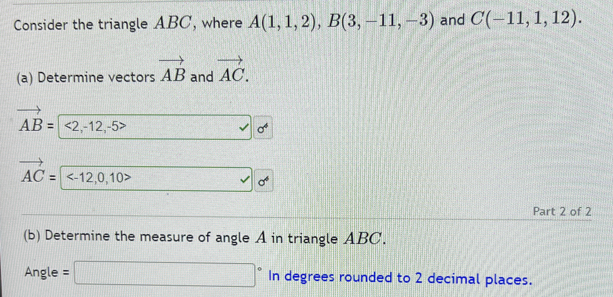Solved Consider the triangle ABC, where A(1,1,2),B(3,-11,-3) | Chegg.com