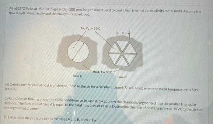 Solved Air at 25°C flows at 45 x 10 kg/s within 100-mm-long