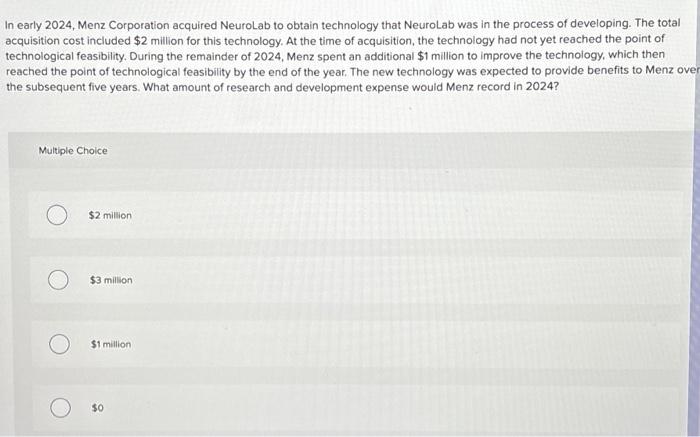 Solved In Early 2024 Menz Corporation Acquired NeuroLab To Chegg Com   Image