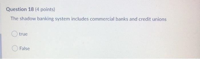 Solved Question 18 (4 Points) The Shadow Banking System | Chegg.com