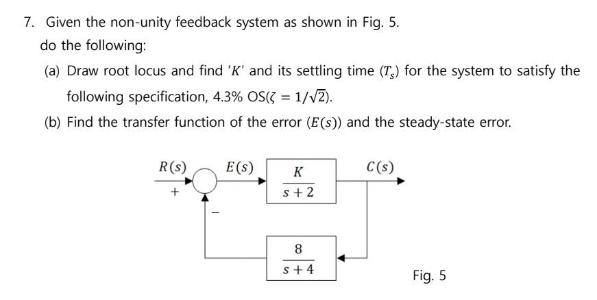Solved 7. Given the non-unity feedback system as shown in | Chegg.com
