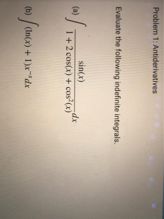 Solved Problem 1: Antiderivatives Evaluate The Following | Chegg.com