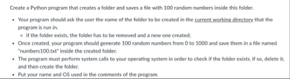 Solved Create a Python program that creates a folder and | Chegg.com