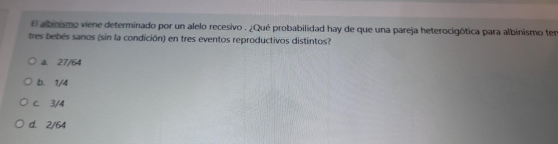 El alkinismo viene determinado por un alelo recesivo . ¿Qué probabilidad hay de que una pareja heterocigótica para albinismo