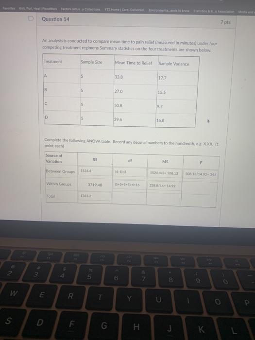 Solved Question 14 7 pts An analysis is conducted to compare | Chegg.com