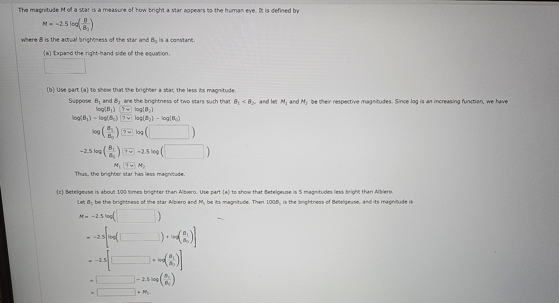 Solved The magnitude M ﻿of a star is a measure of how bright | Chegg.com