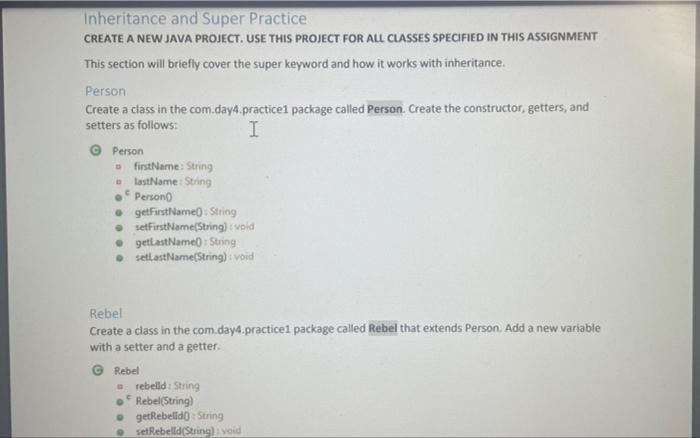 Solved Inheritance and Super Practice CREATE A NEW JAVA | Chegg.com