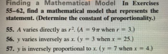 Solved Finding a Mathematical Model In Exercises 55-62, find | Chegg.com