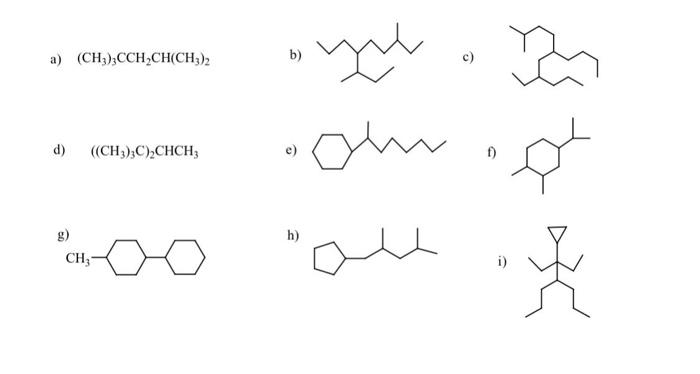 Solved a) (CHỊ) CCHCH(CH3)2 b) wy . chod d) ((CH3);C),CHCH; | Chegg.com