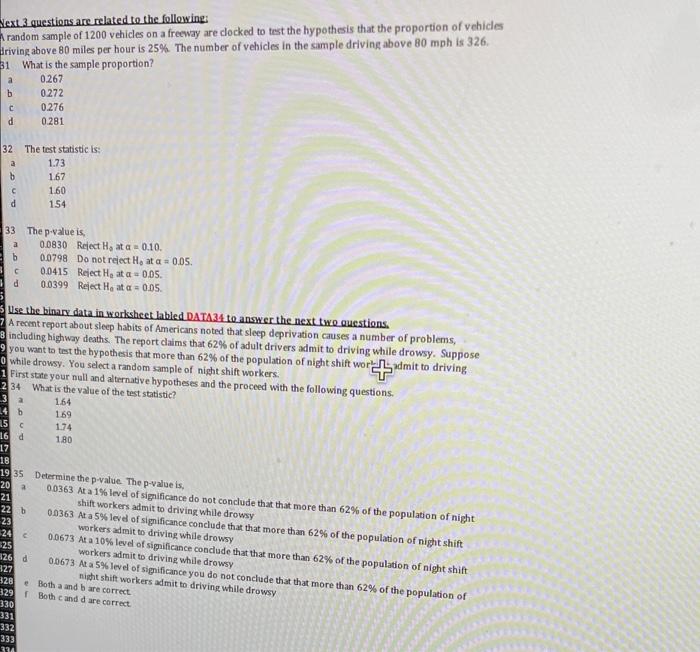 Solved Question 16-19 Are Related To The Following To Test | Chegg.com